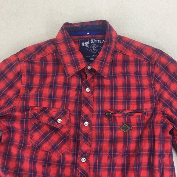 Epic Threads Shirt Junions Size Large Elbow Patches Red Plaid Button Up Outdoor - Picture 8 of 16